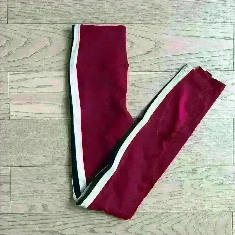 Ayda Activewear Red Maroon Stripe Leggings